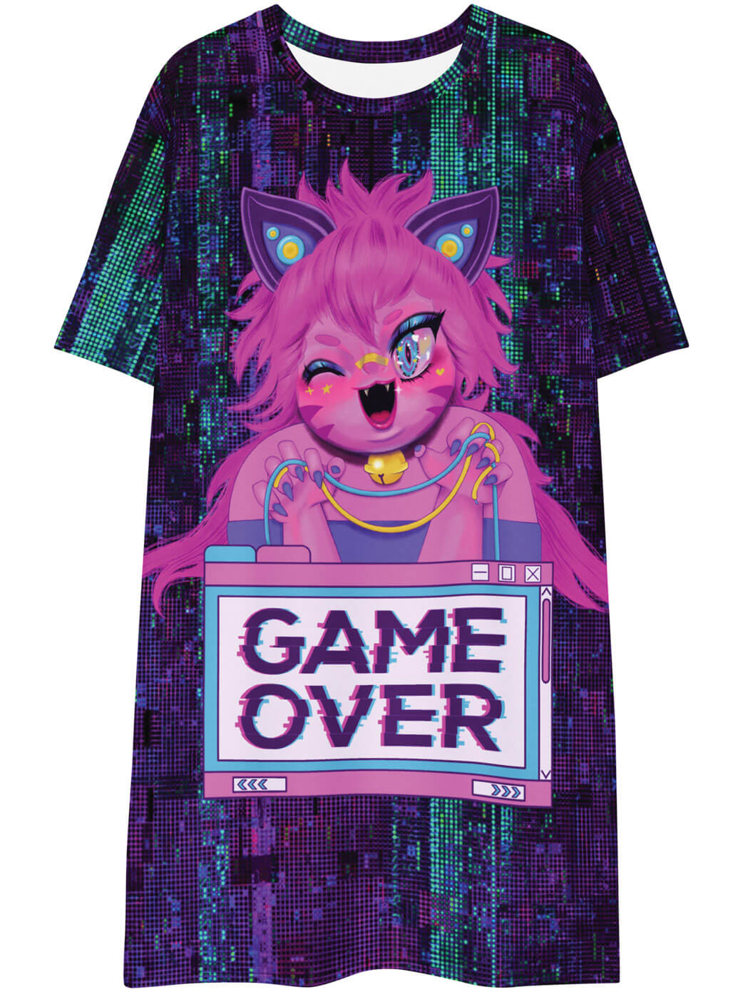 Plus size gamer cat girl t-shirt dress.