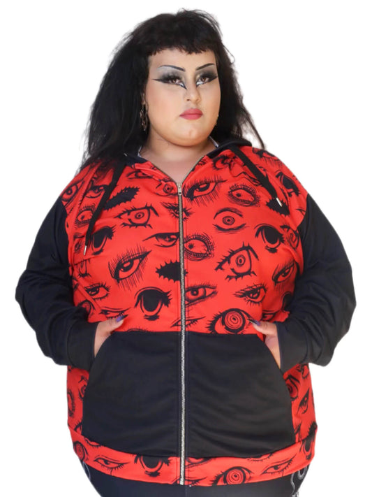 Plus size goth anime zip up hoodie.