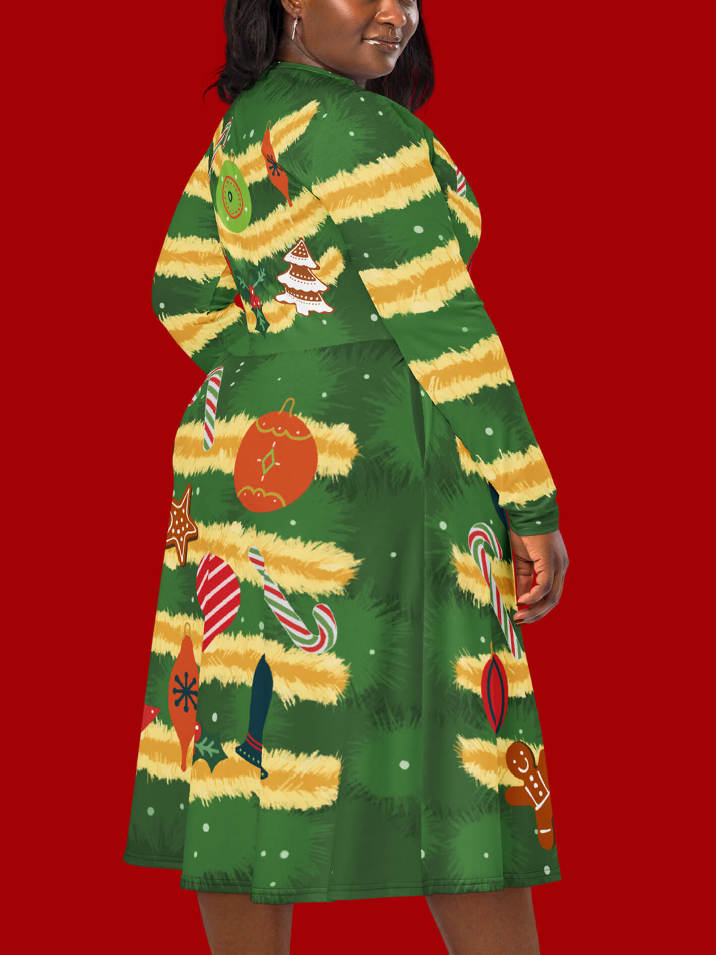 Plus size holiday ugly christmas sweater dress.