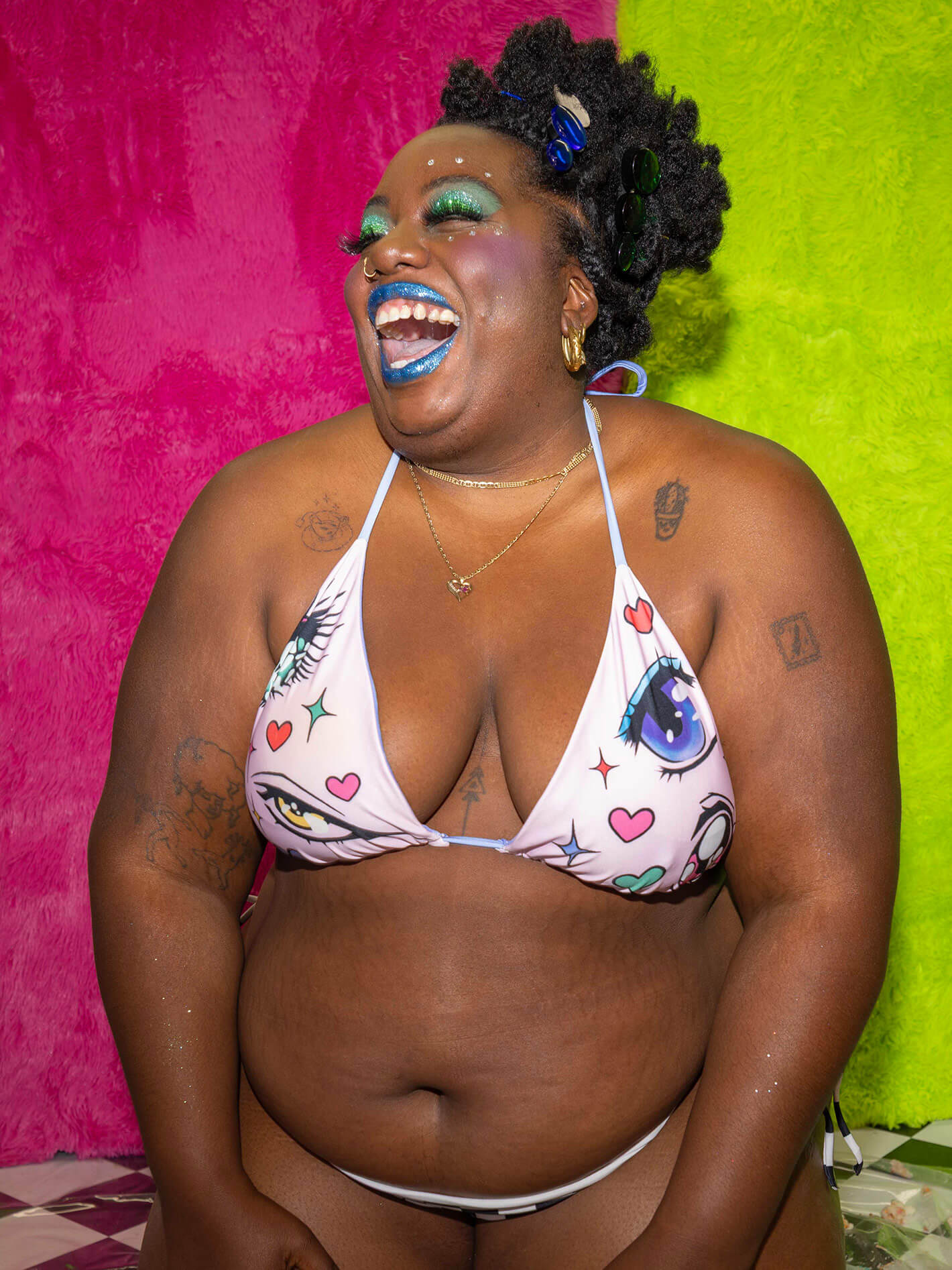 Plus size kawaii anime pink bikini.
