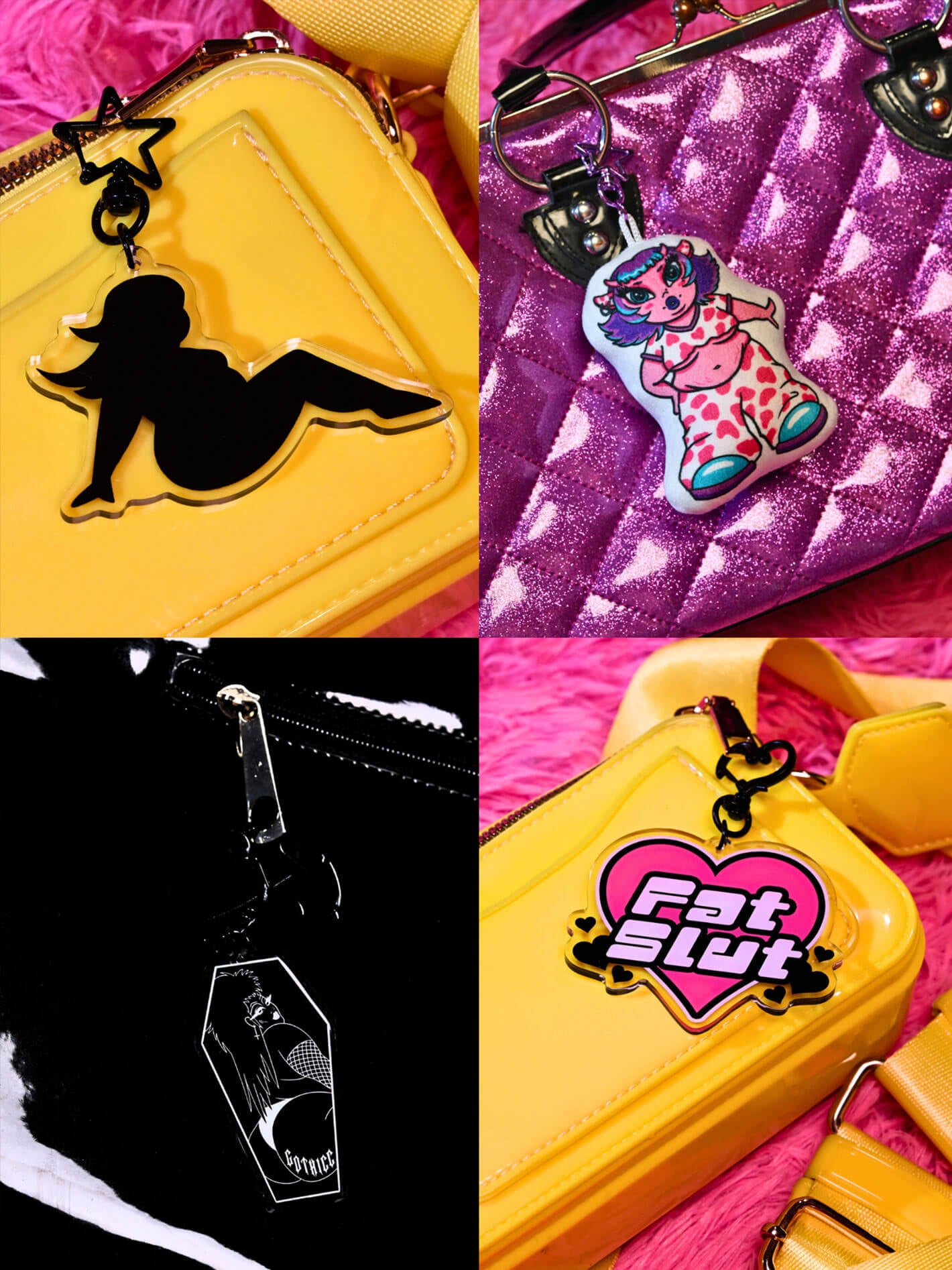 Plus size kawaii trinket keychains.