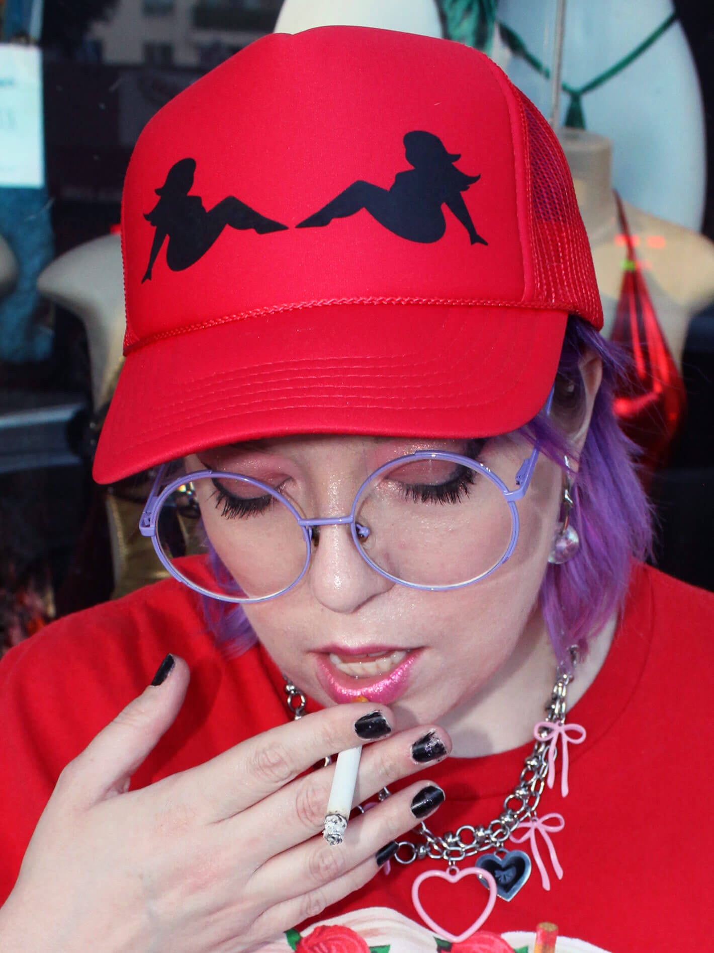 Plus size mudflap trucker hat red.