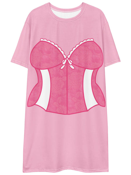 Plus size pink corset t-shirt dress.