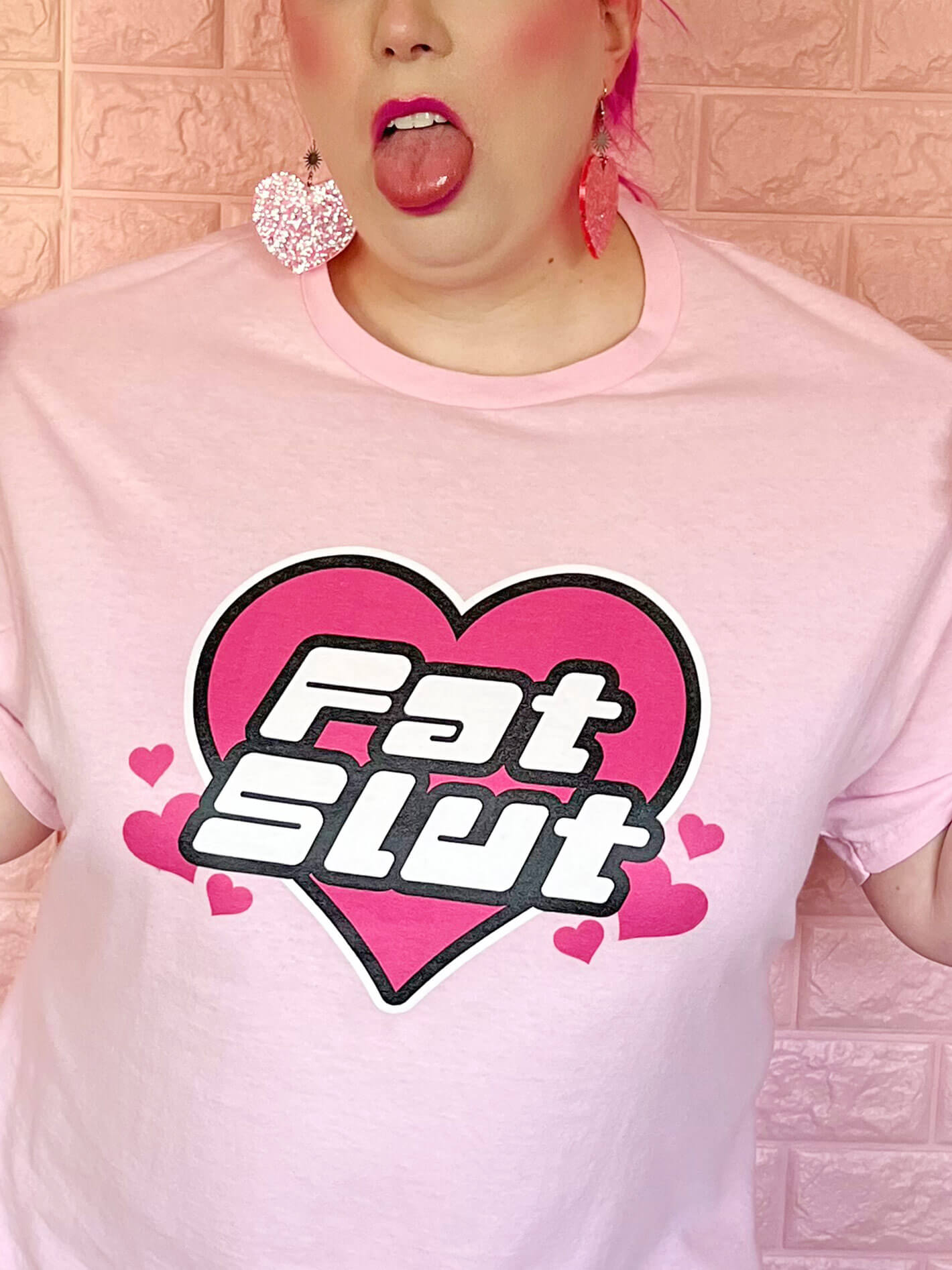 Plus size pink graphic tee fat slut.