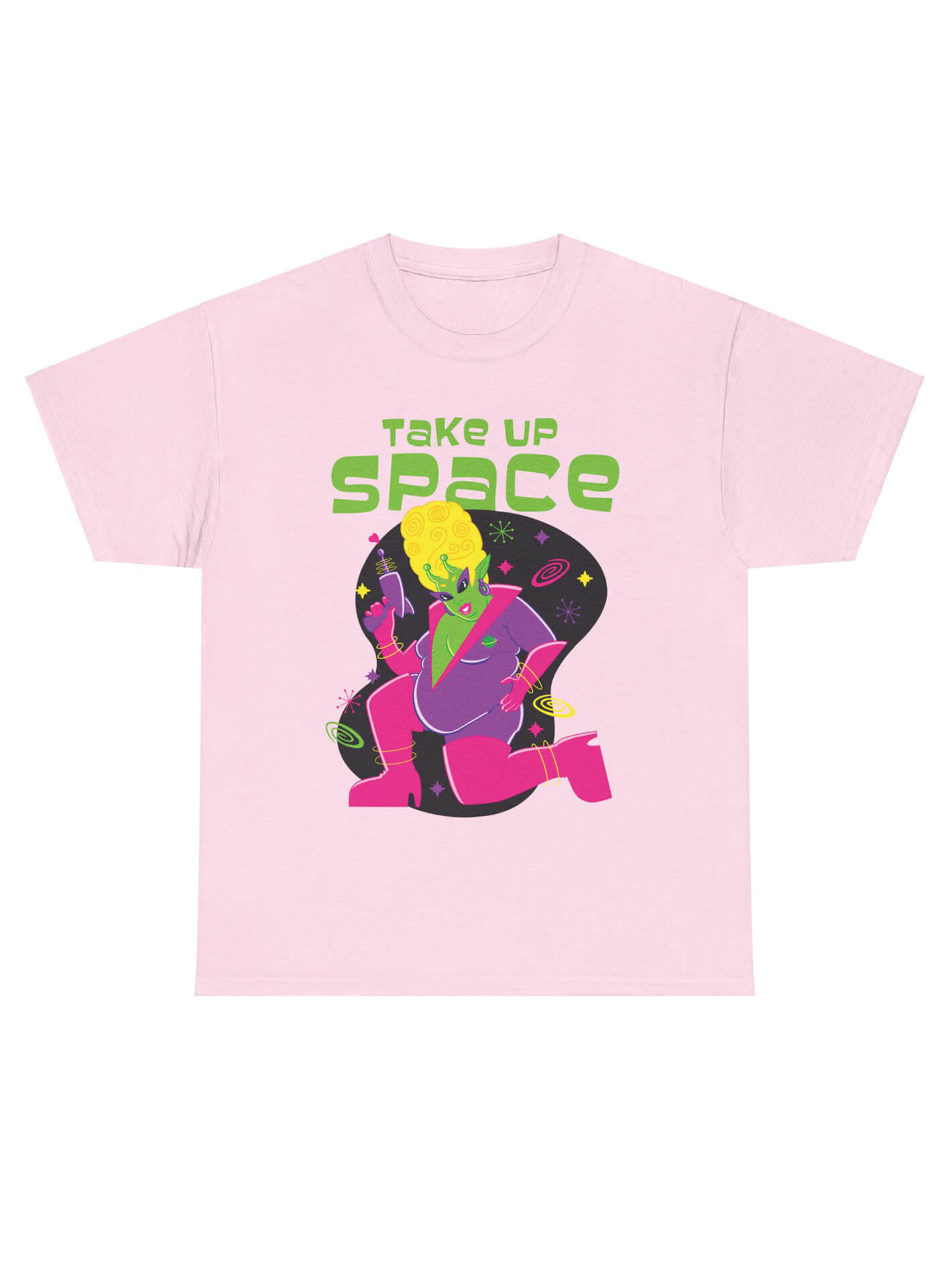 Plus size pink sci fi alien pinup t-shirt.