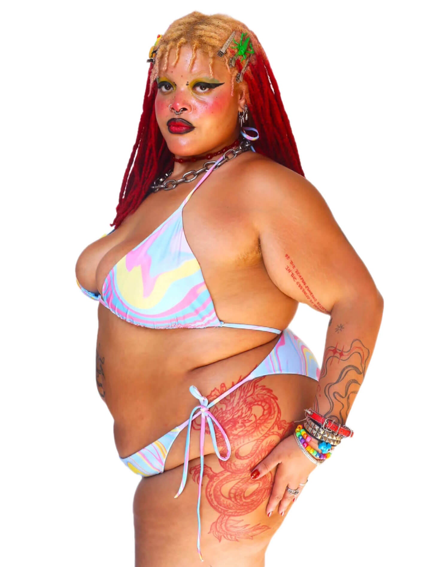 Plus size rainbow marble bikini.