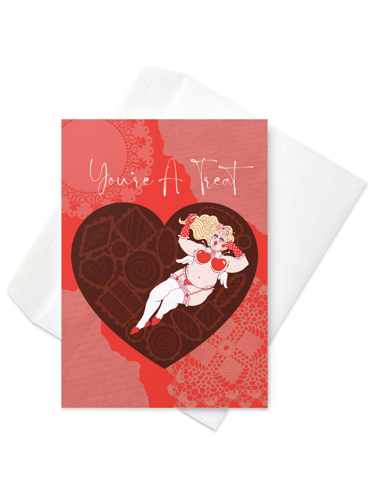 Plus size Valentine pinup greeting card.