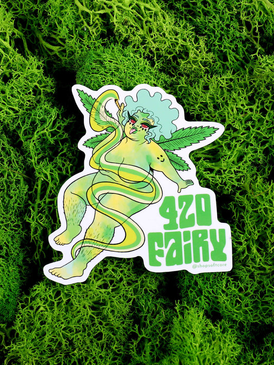 Plus size weed fairy whimsical sticker.