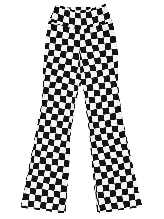 Punk checker plus size flare pants.
