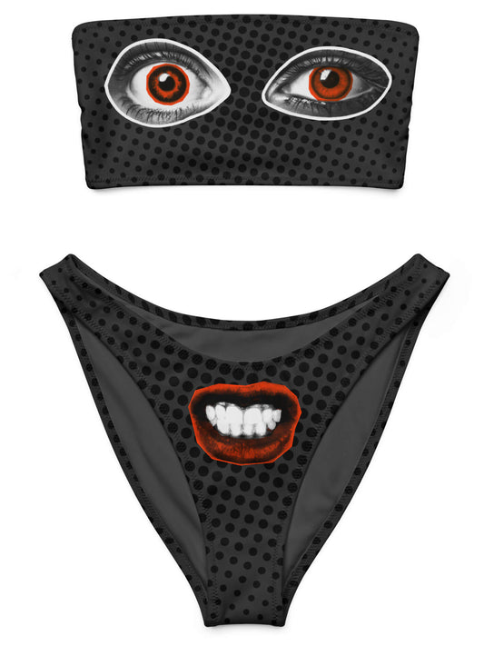 Punk plus size eyeball and mouth bikini.
