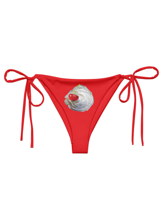 Red kitsch plus size bikini bottoms with whipped cream.