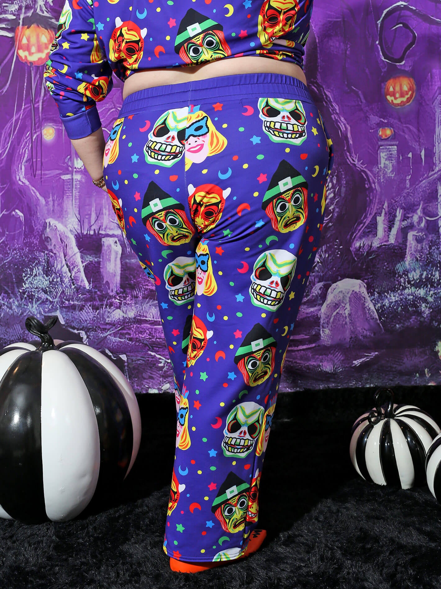 Retro maximalist Halloween plus size joggers.