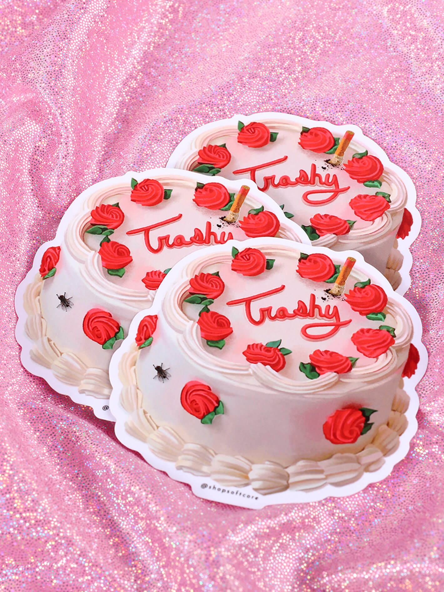 Retro cake campy trash sticker.