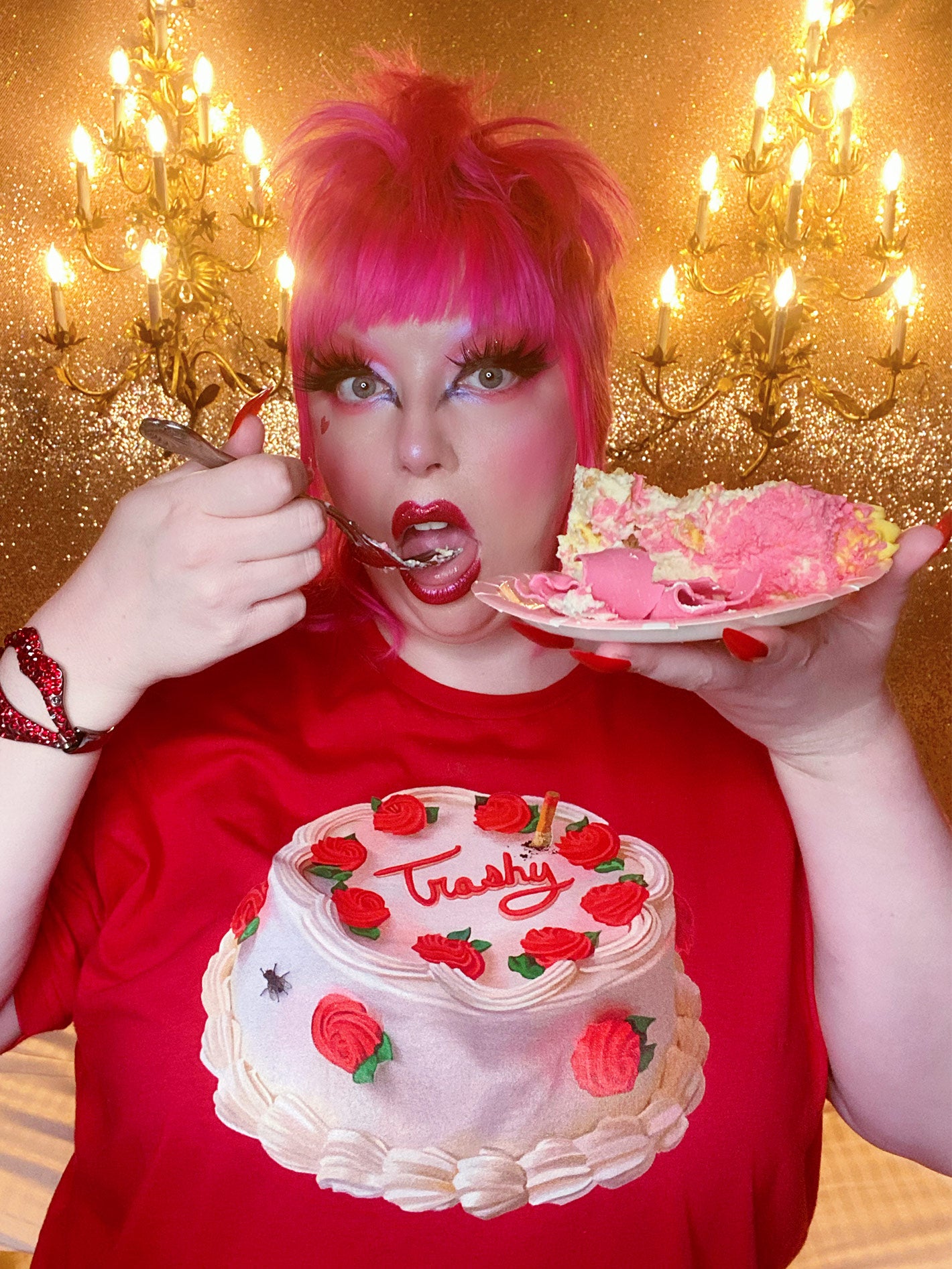 Trashy kitsch plus size red tee.