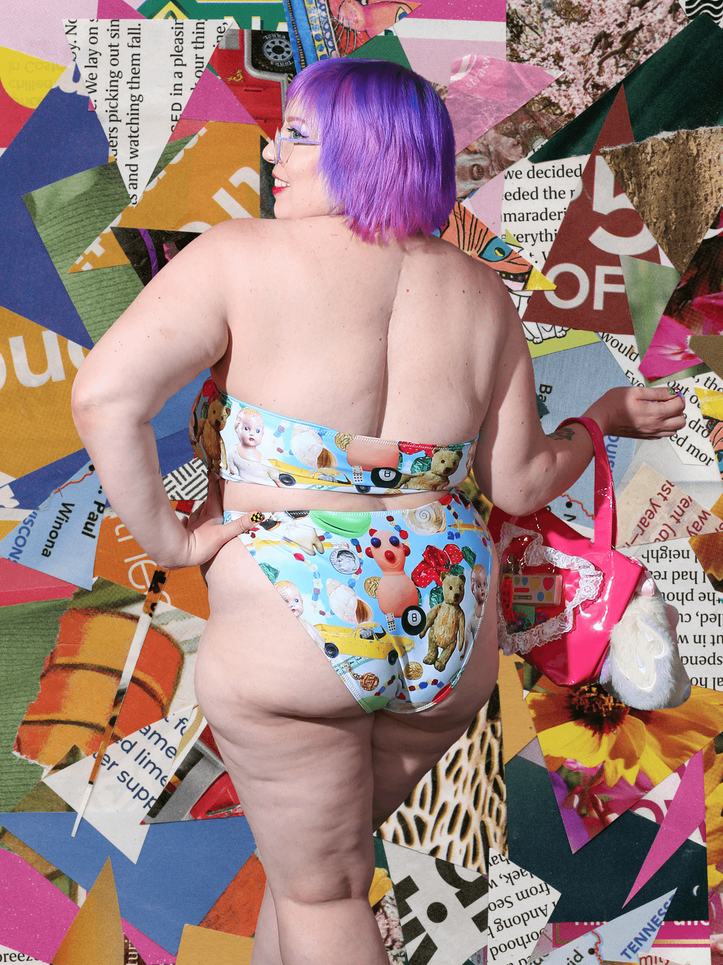 Maximalist plus size bandeau bikini.