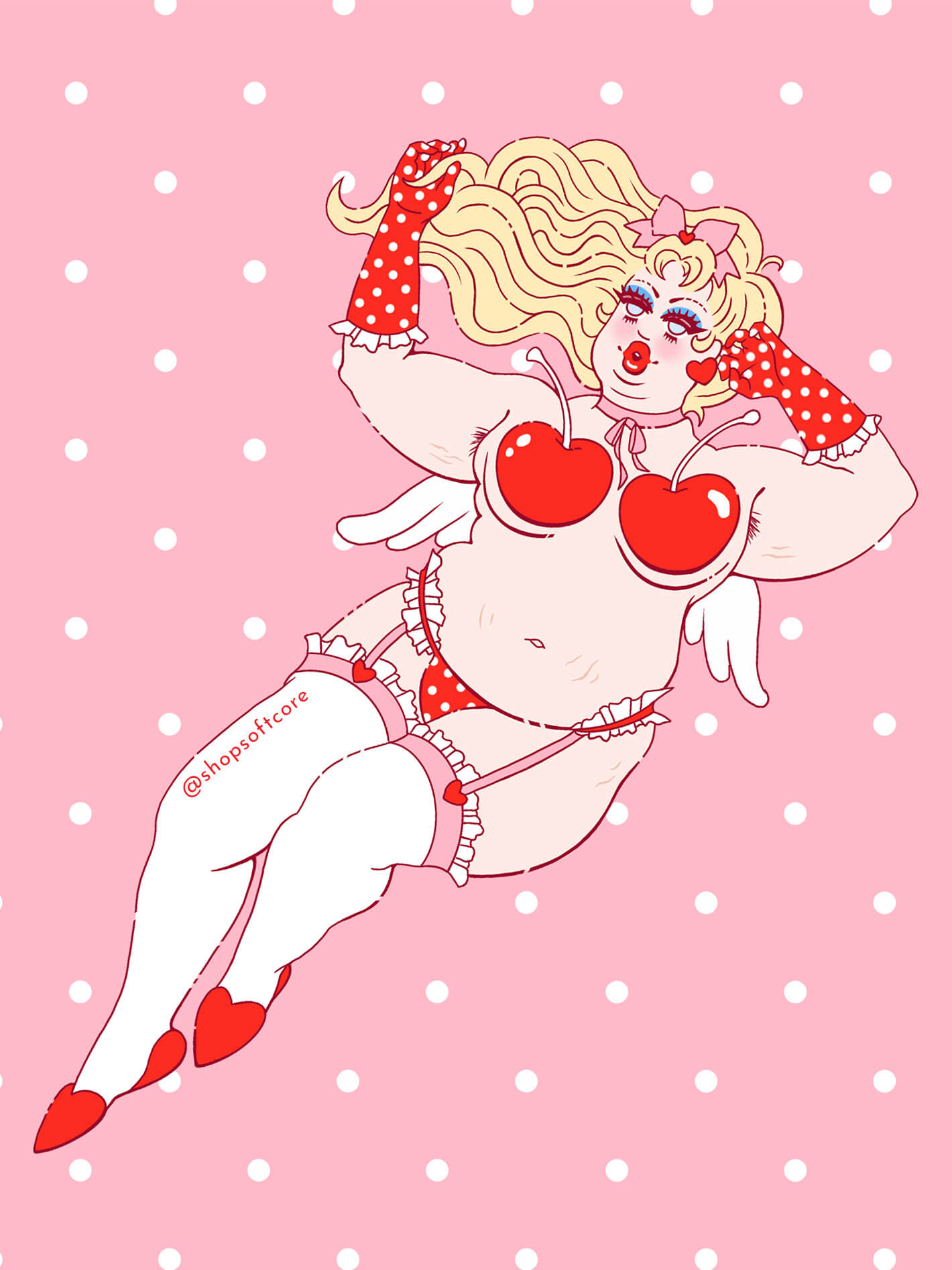 Valentine plus size pinup angel illustration.