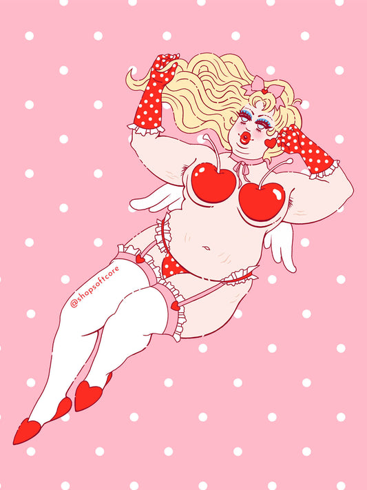Valentine plus size pinup angel illustration.