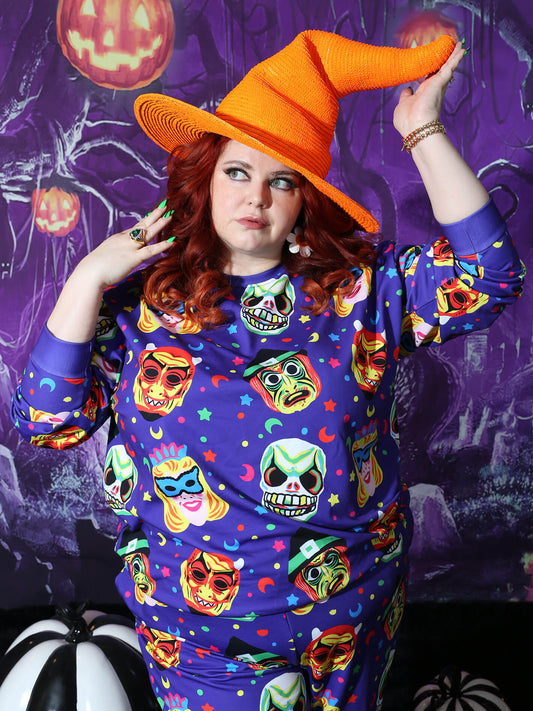 Vintage plus size Halloween mask colorful sweater.