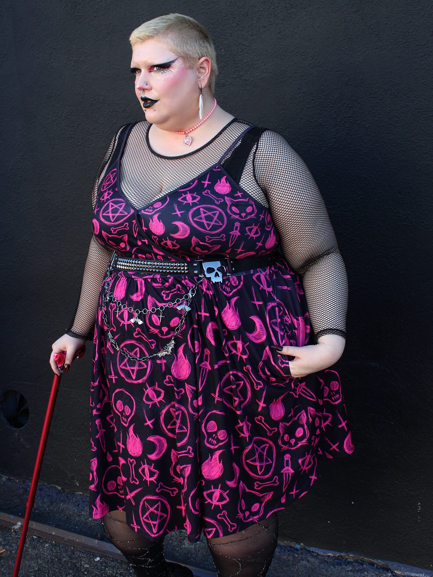 Witch cat plus size dress with pockets.