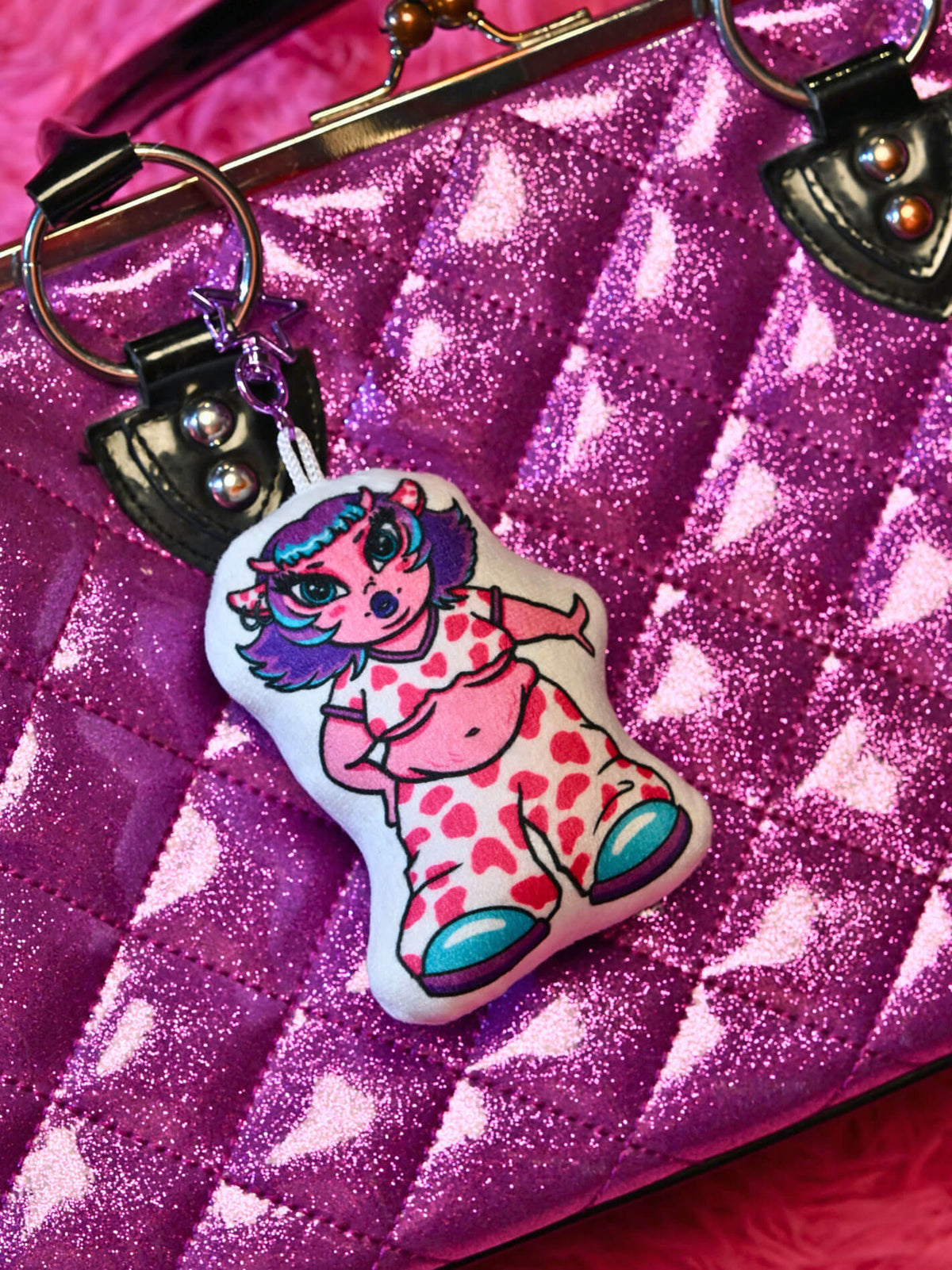 Y2K plus size cow kawaii mascot plushie trinket.
