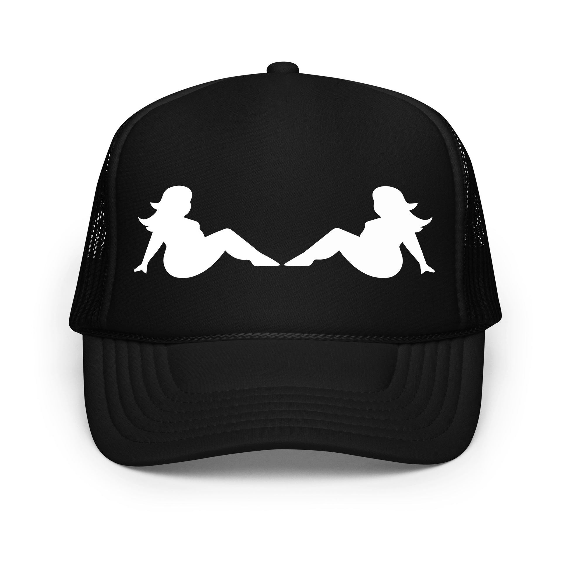 Foam mudflap babe black trucker hat.