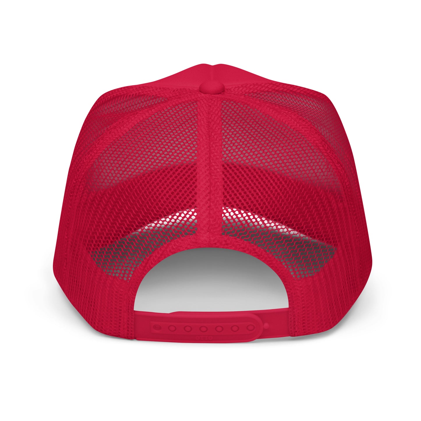 Red mesh trucker hat.