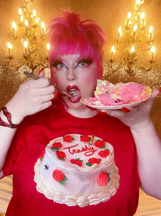 Plus size trashy cake t-shirt.