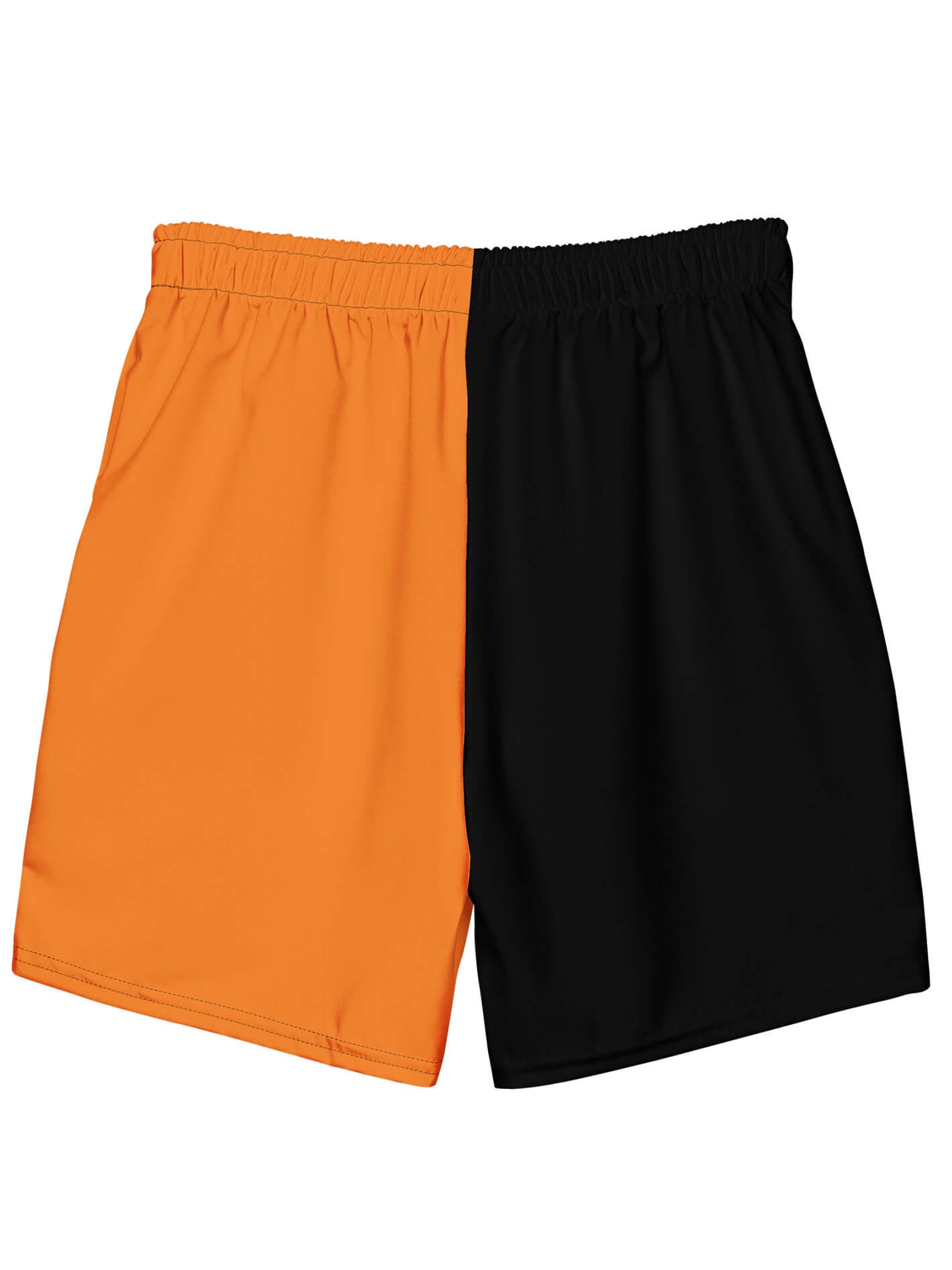 Orange and black plus size swim trunks.