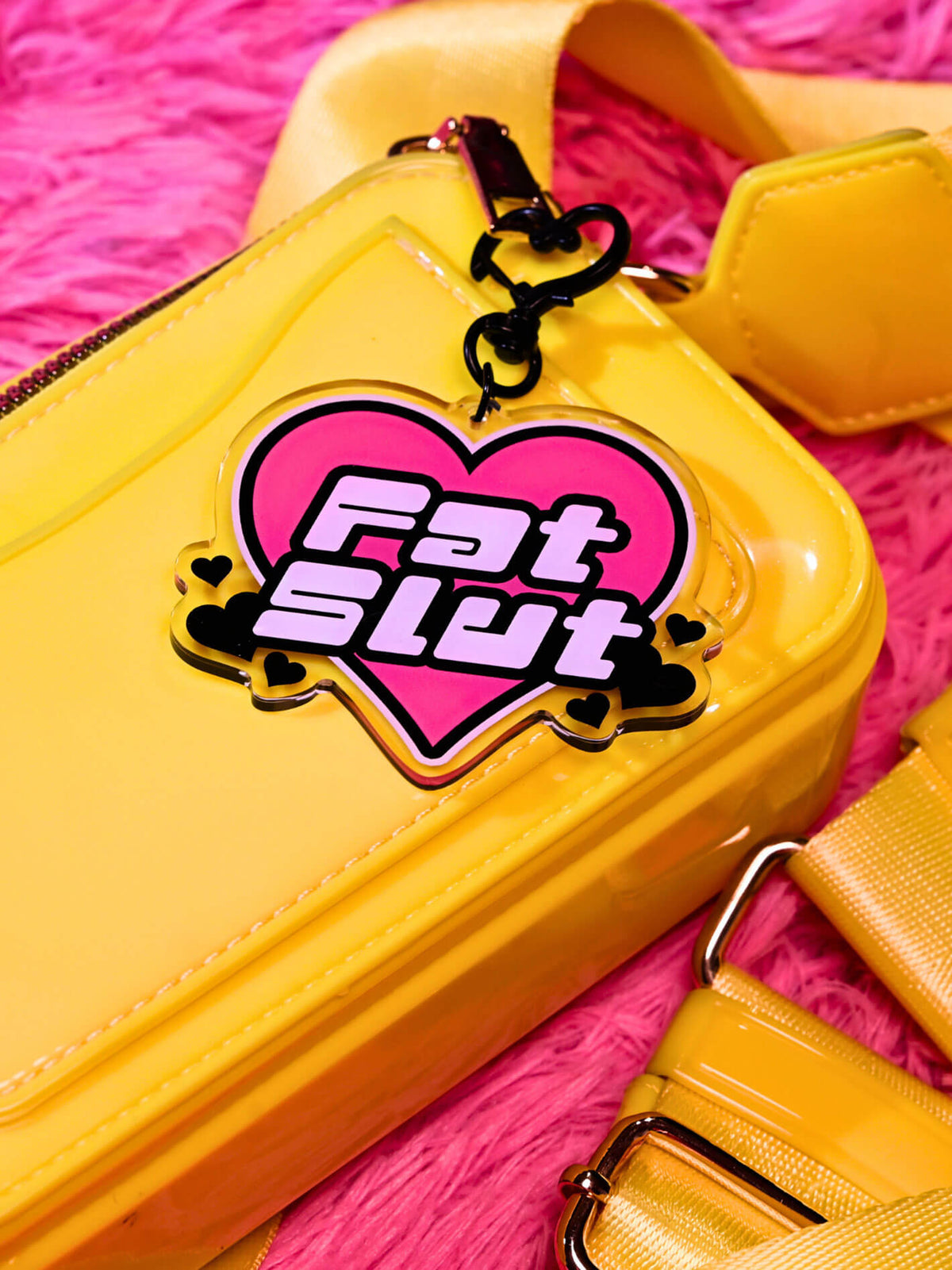 Y2K fat slut pink heart y2k keychain trinket.