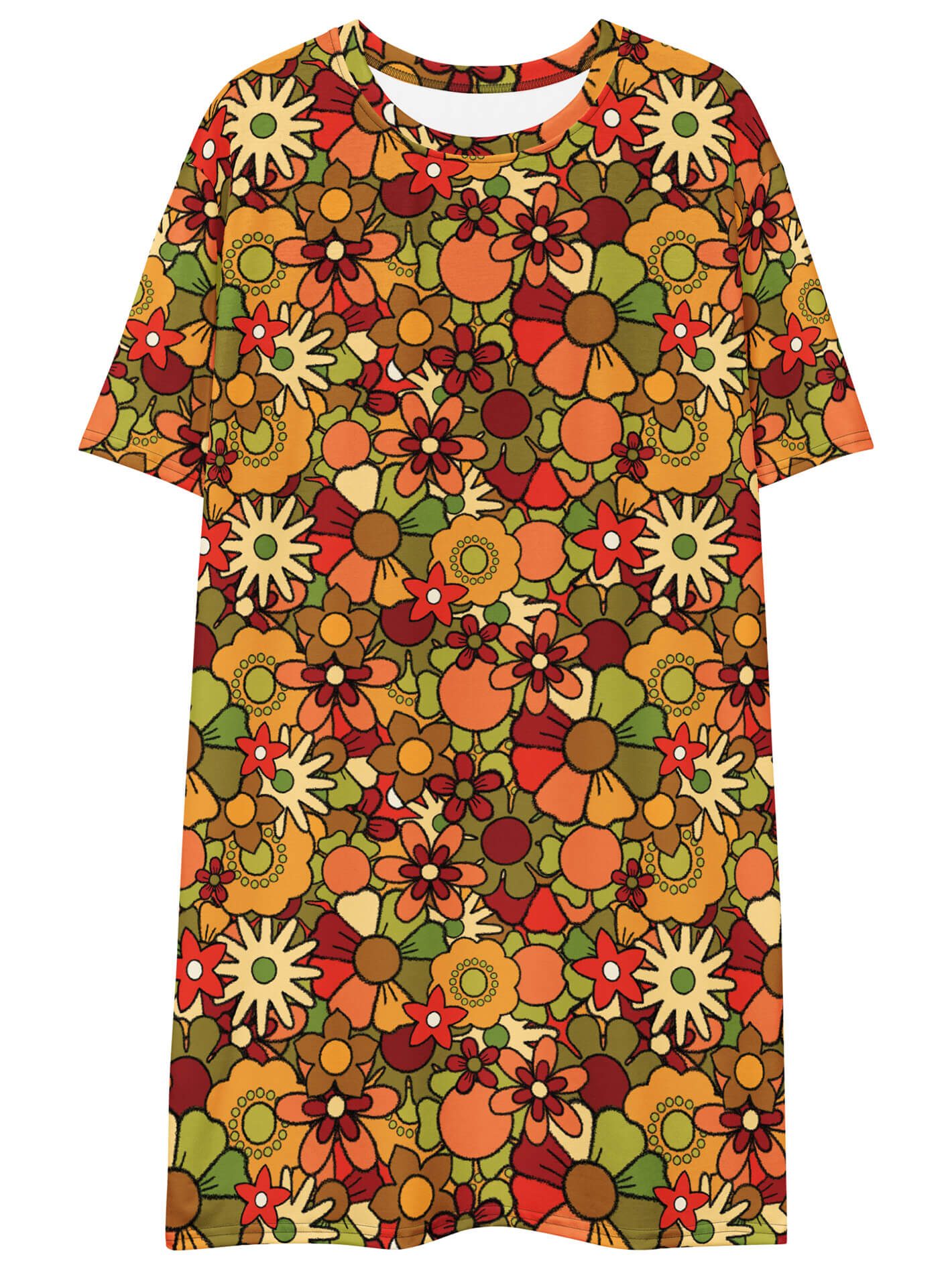 70s retro flower t-shirt dress.