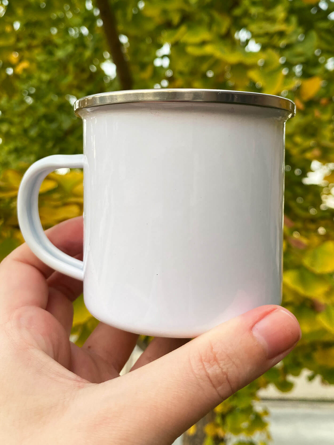 Camping enamel mug.