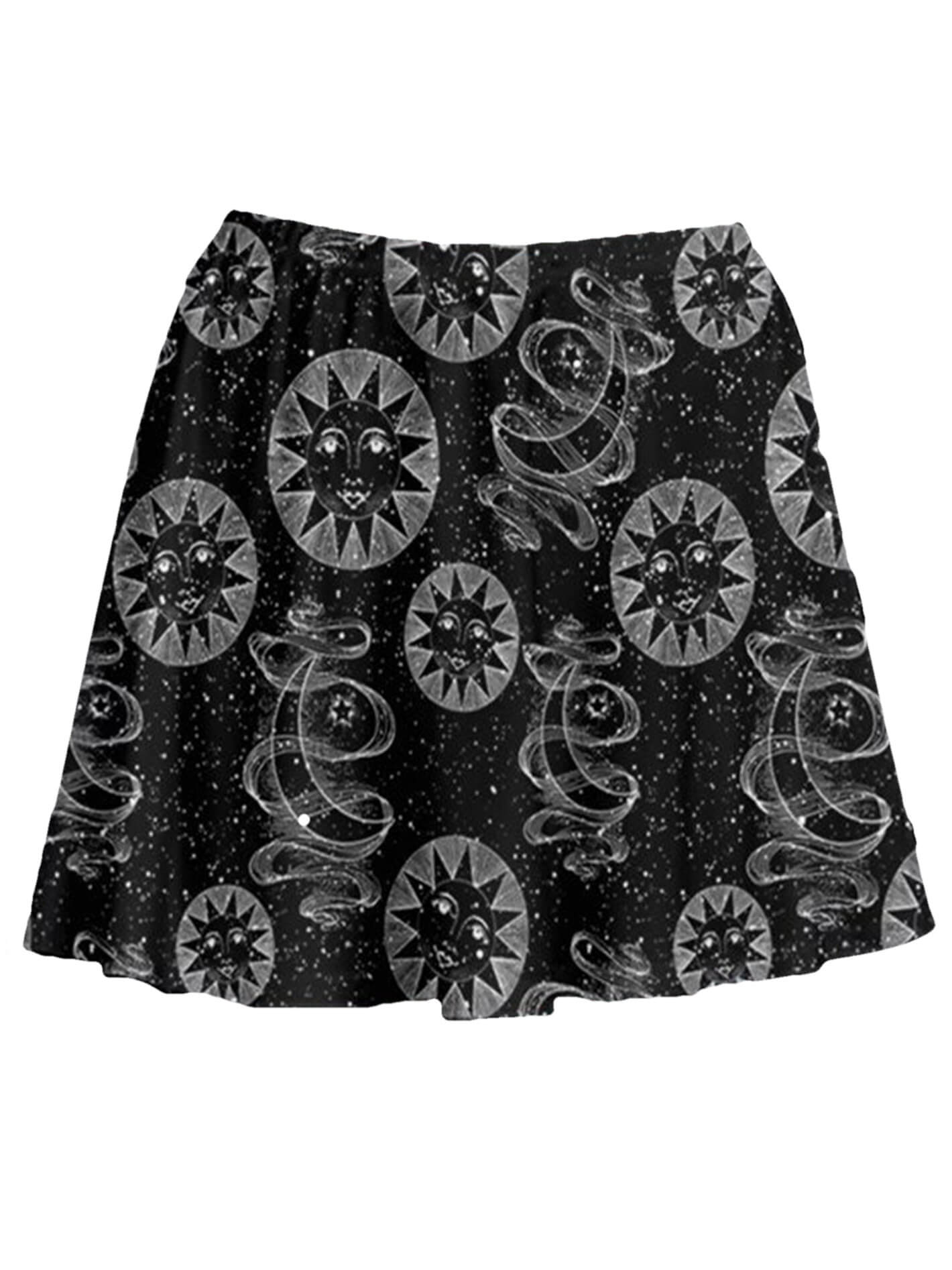 Celestial sun and moon print skirt.