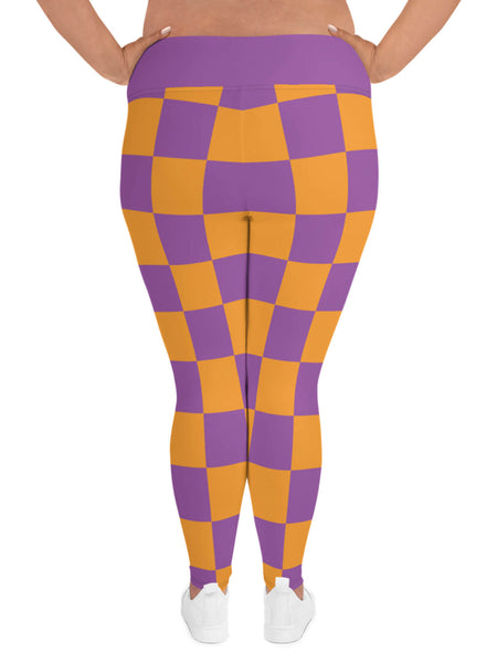 Orange and purple checkered leggings.
