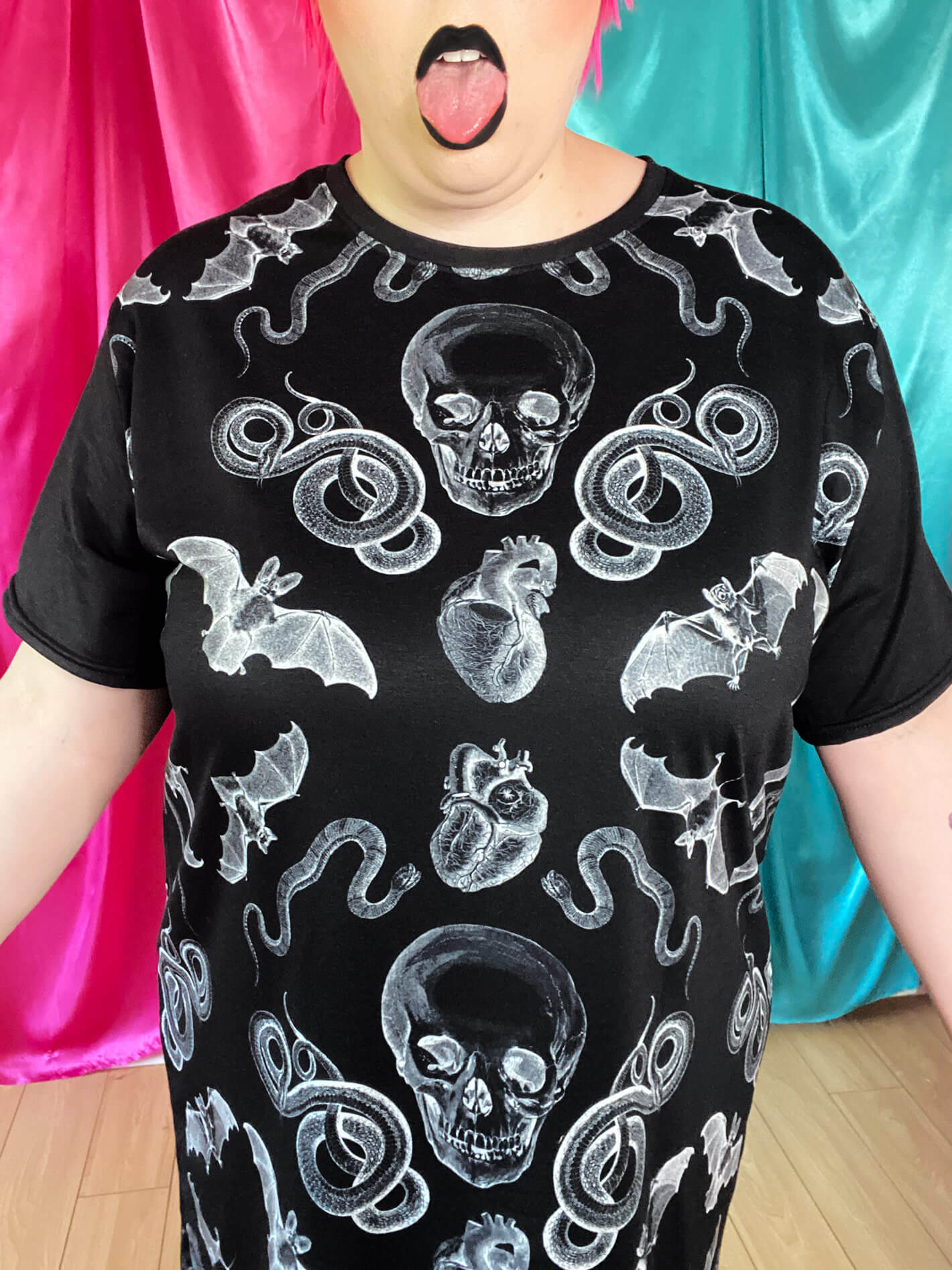 Goth snake and bat t-shirt dress.