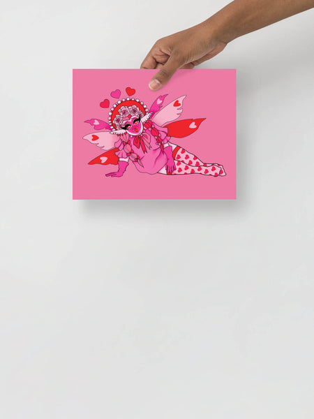 Kawaii pink fairy art print.