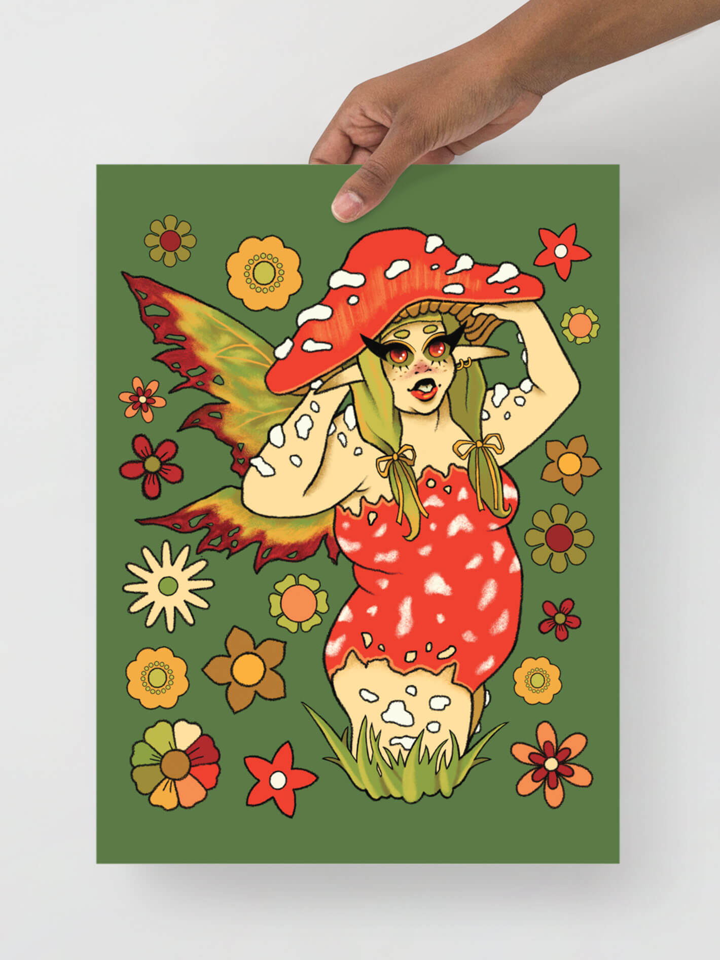 Mushroom fairy cottagecore print.