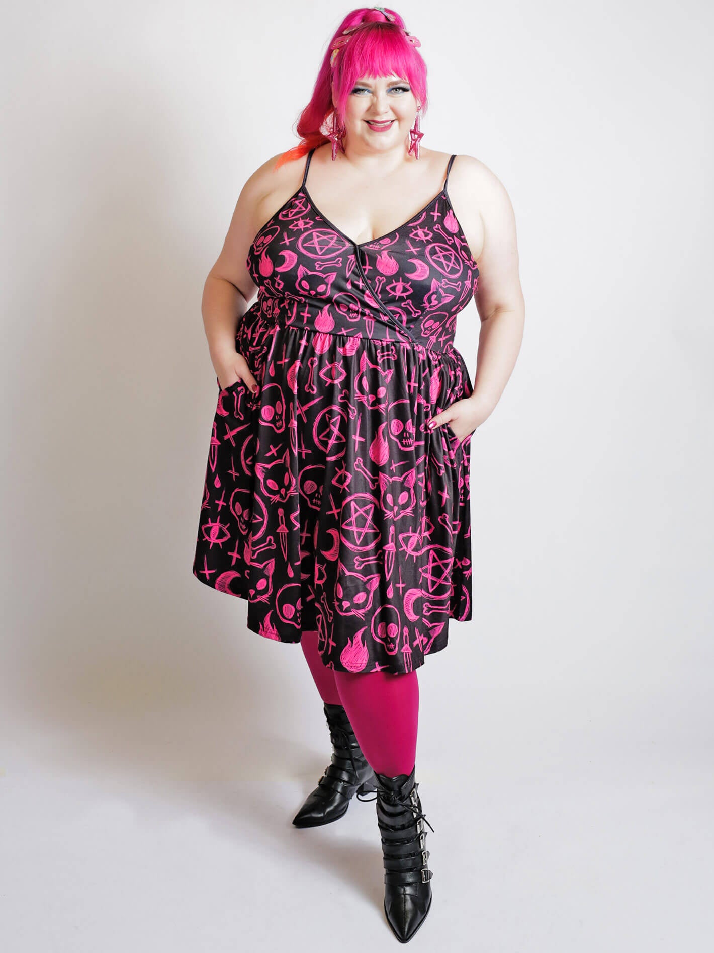 Pink and black goth plus size dress.