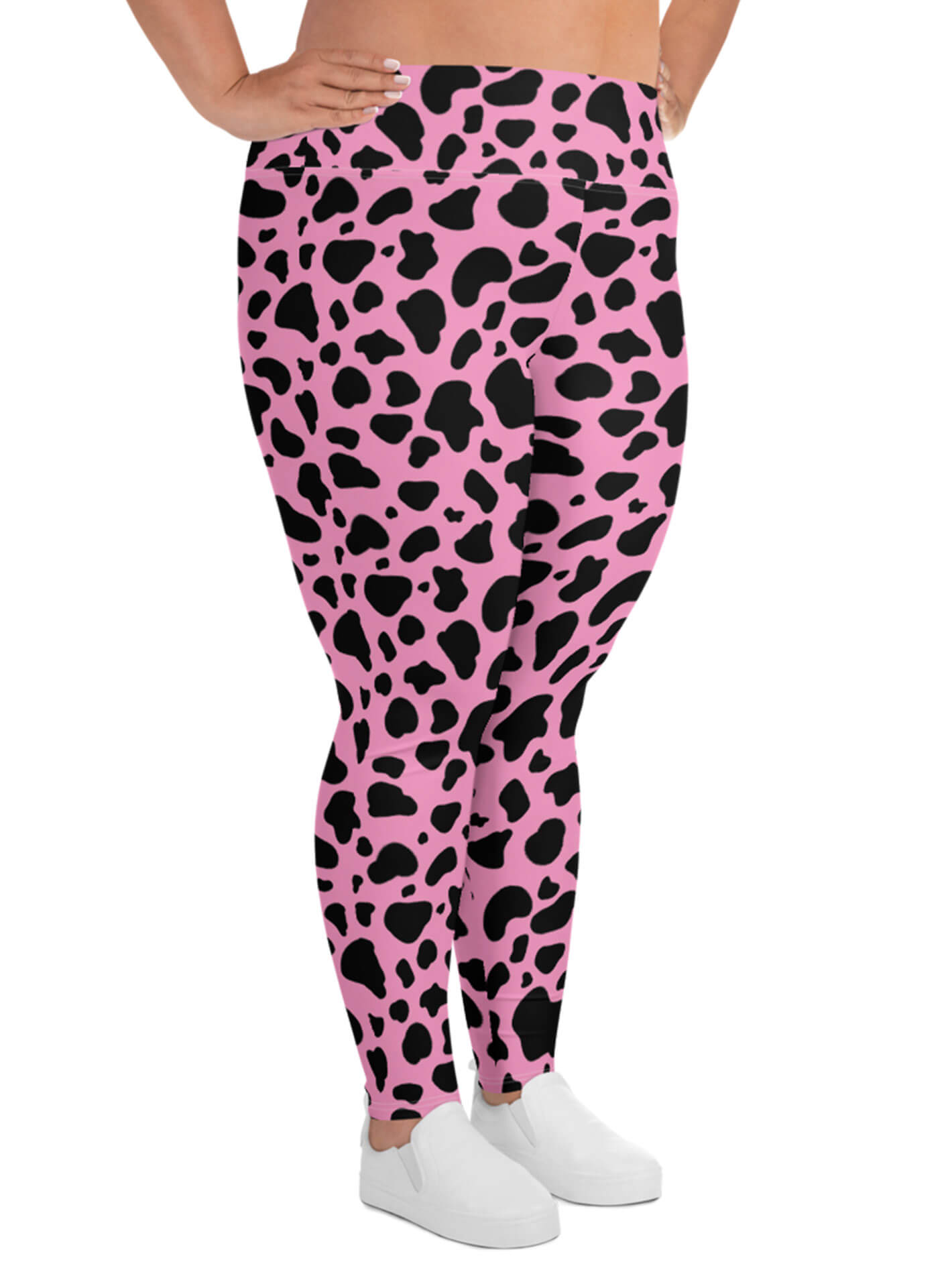 Pink cow print plus size leggings.