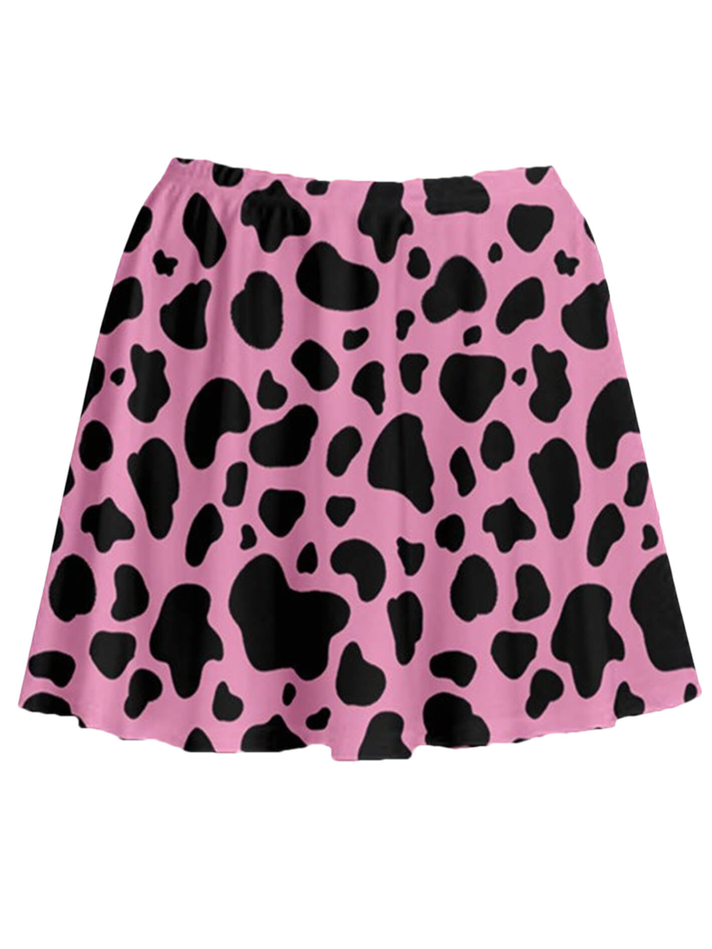 Pink cow print skater skirt.