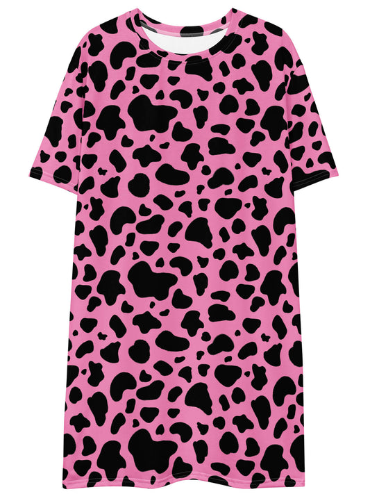 Pink cow print t-shirt dress.