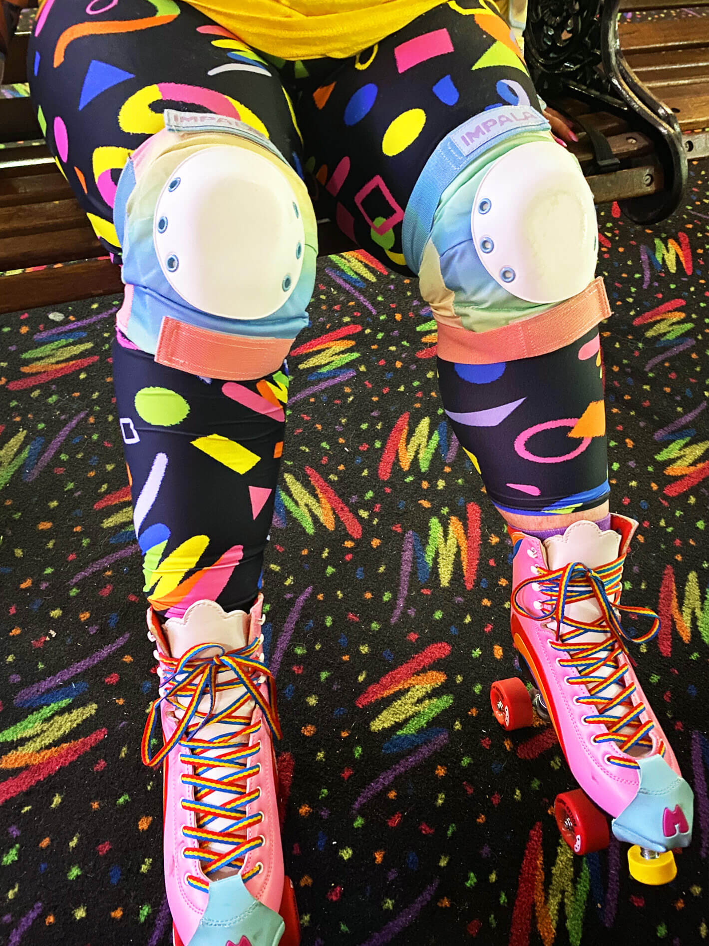 Retro roller skating carpet leggings.