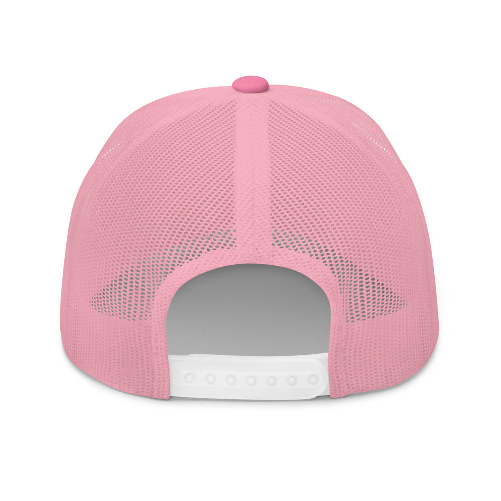 Pink mesh cap.